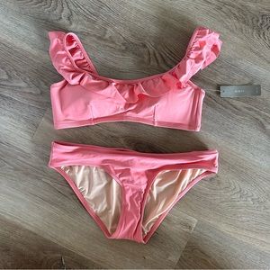 NWT J.Crew bikini with ruffle detailing on straps peachy pink color size small